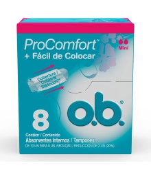 Absorvente Interno Mini Pro Comfort, O.B., 8 Unidades