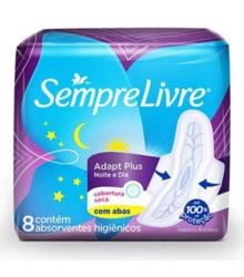Absorvente Externo Proteção Adapt Plus Noite e Dia Seca com Abas, Sempre Livre, 8 unidades