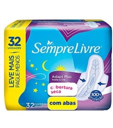 Absorvente Externo Adapt suave Noite Dia com Abas Seca, Sempre Livre, 32 Unidades